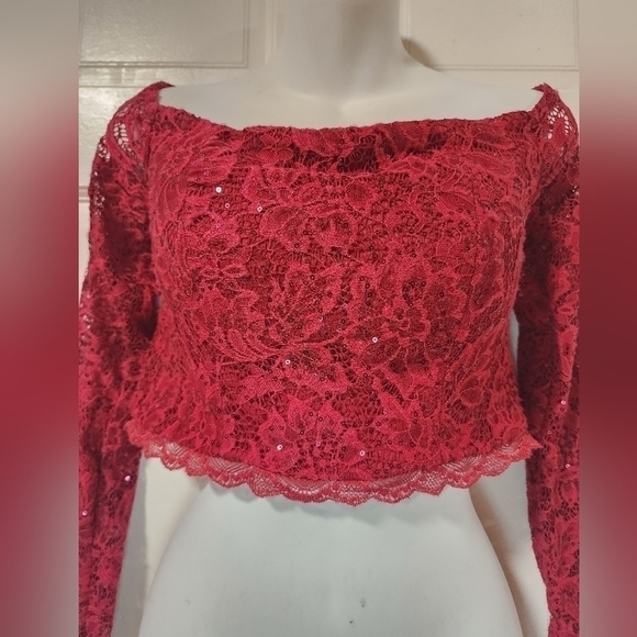 MY Michelle Red Lace Sequin Crop Top 13 - Picture 11 of 13